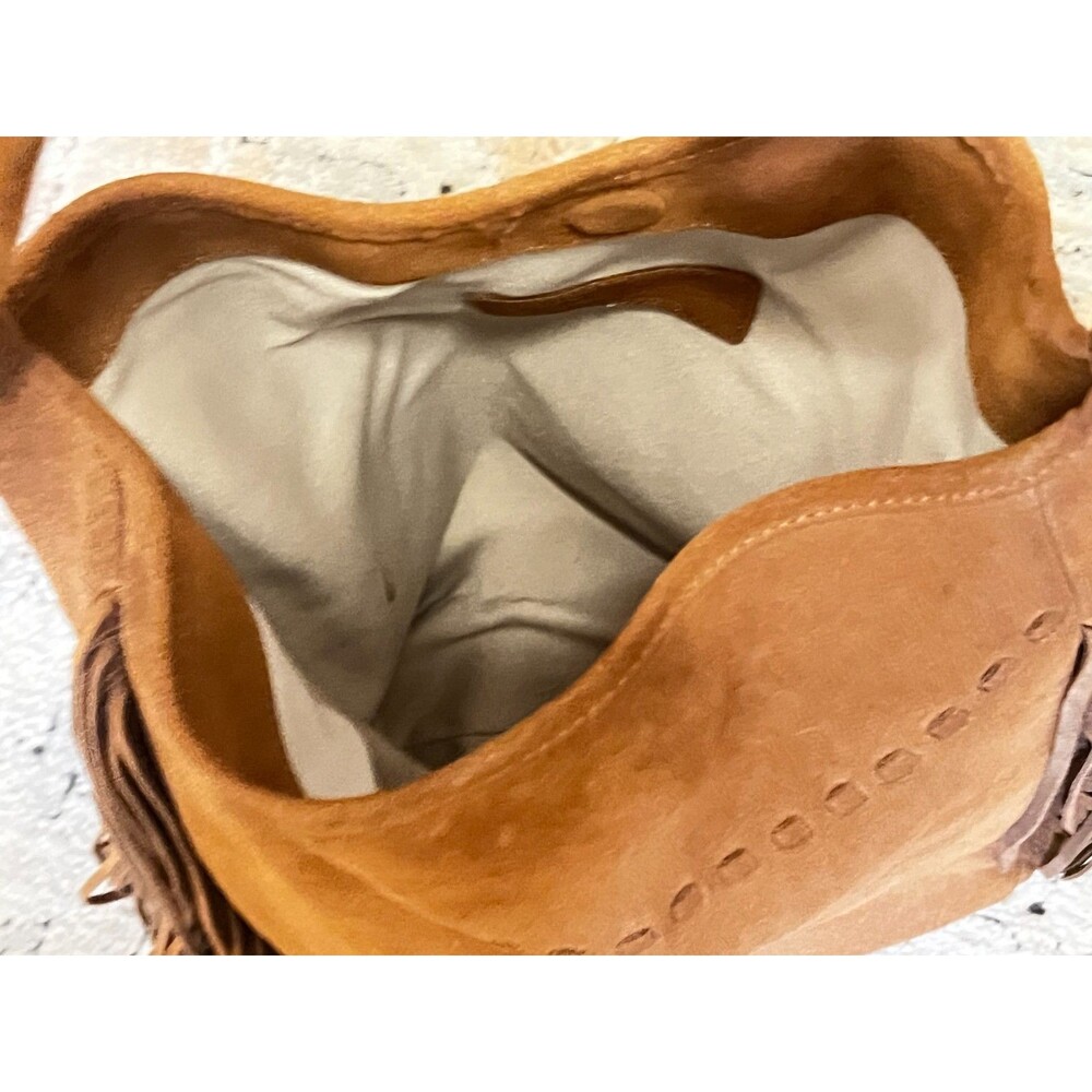Margot Suede Leather Long Fringe Bucket Shoulder Bag Tote Brown Western Hippie - Picture 8 of 16